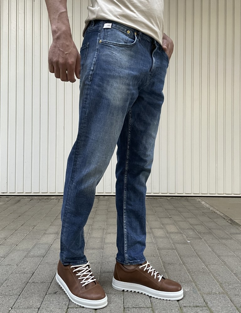 Ανδρικό ελαστικό Τζιν Παντελόνι Πλυμένο πεντάτσεπο με κουμπιά OD51321 φωτογραφία